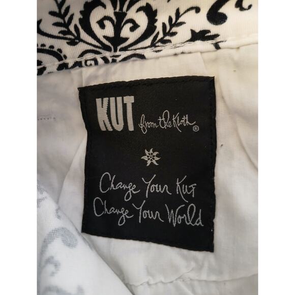 Kut From the Kloth Brigitte Damask Pattern Ankle Skinny Pants Black White Size 8 - Picture 6 of 12